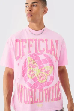 Oversized Extended Neck Puff Print Disco Ball Wash T-shirt | BoohooMAN UK