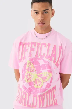 Oversized Extended Neck Puff Print Disco Ball Wash T-shirt | BoohooMAN UK