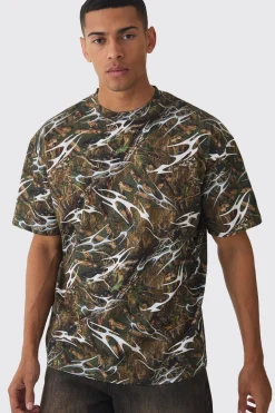 Oversized Extended Neck Printed T-shirt | BoohooMAN UK