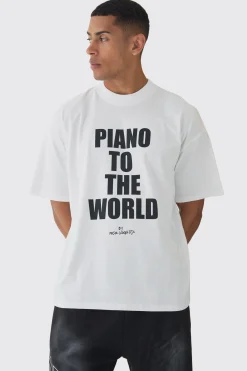 Oversized Extended Neck Piano To The World T-Shirt | BoohooMAN UK