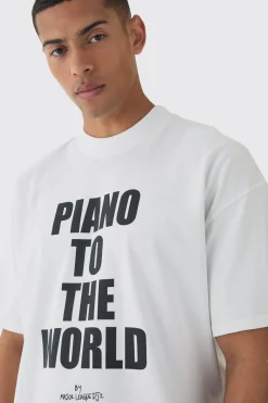 Oversized Extended Neck Piano To The World T-Shirt | BoohooMAN UK