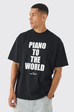 Oversized Extended Neck Piano To The World T-Shirt | BoohooMAN UK