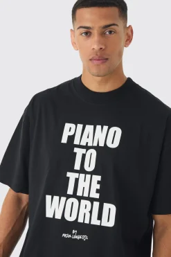 Oversized Extended Neck Piano To The World T-Shirt | BoohooMAN UK