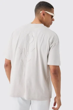 Oversized Extended Neck Rose Embossed T-shirt | BoohooMAN UK
