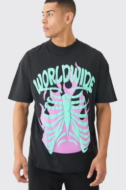 Oversized Extended Neck Rib Cage Puff Print T-shirt | BoohooMAN UK