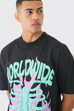 Oversized Extended Neck Rib Cage Puff Print T-shirt | BoohooMAN UK