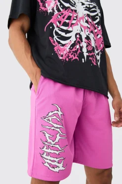 Oversized Extended Neck Raw Hem Skeleton T-shirt And Mesh Shorts Set | BoohooMAN UK