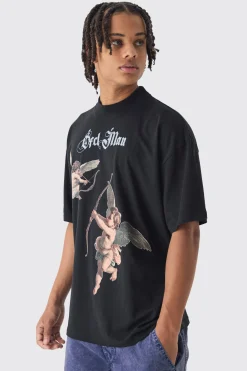 Oversized Extended Neck Renaissance Print T-Shirt | BoohooMAN UK