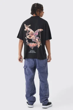Oversized Extended Neck Renaissance Print T-Shirt | BoohooMAN UK