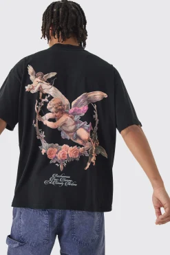 Oversized Extended Neck Renaissance Print T-Shirt | BoohooMAN UK