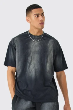 Oversized Extended Neck Sun Bleach T-shirt | BoohooMAN UK