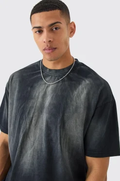 Oversized Extended Neck Sun Bleach T-shirt | BoohooMAN UK