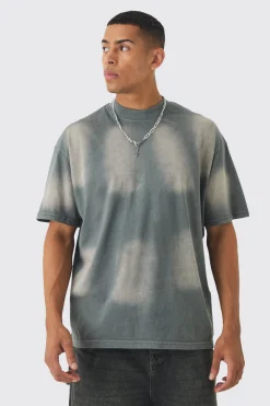 Oversized Extended Neck Sun Bleach T-shirt | BoohooMAN UK