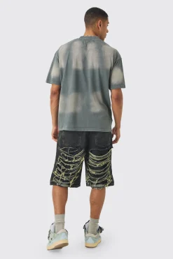 Oversized Extended Neck Sun Bleach T-shirt | BoohooMAN UK