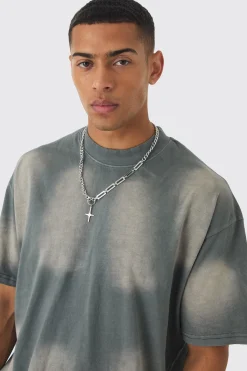 Oversized Extended Neck Sun Bleach T-shirt | BoohooMAN UK