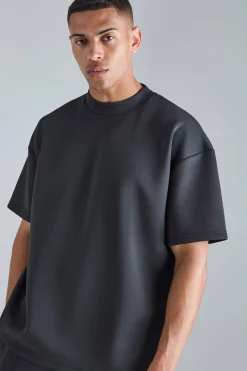 Oversized Extended Neck Scuba T-shirt | BoohooMAN UK