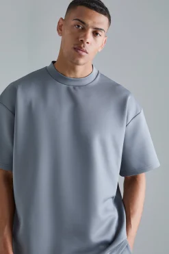 Oversized Extended Neck Scuba T-shirt | BoohooMAN UK