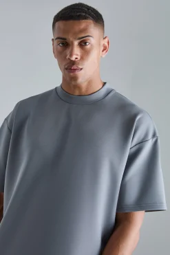 Oversized Extended Neck Scuba T-shirt | BoohooMAN UK