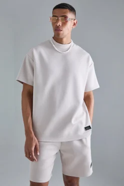 Oversized Extended Neck Scuba T-shirt & Relaxed Short Set | BoohooMAN UK