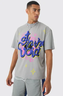 Oversized Extended Neck Space Graphic T-shirt | BoohooMAN UK