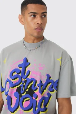 Oversized Extended Neck Space Graphic T-shirt | BoohooMAN UK