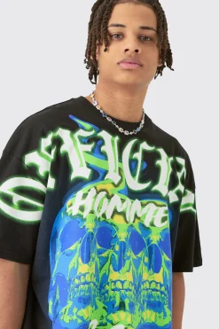 Oversized Extended Neck Skull Large Graphic Shorts Set | BoohooMAN UK