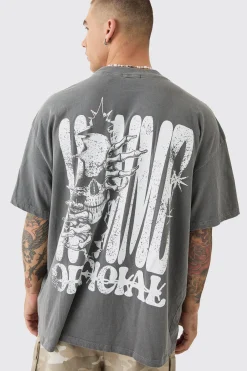 Oversized Extended Neck Skeleton Homme Back Print T-shirt | BoohooMAN UK