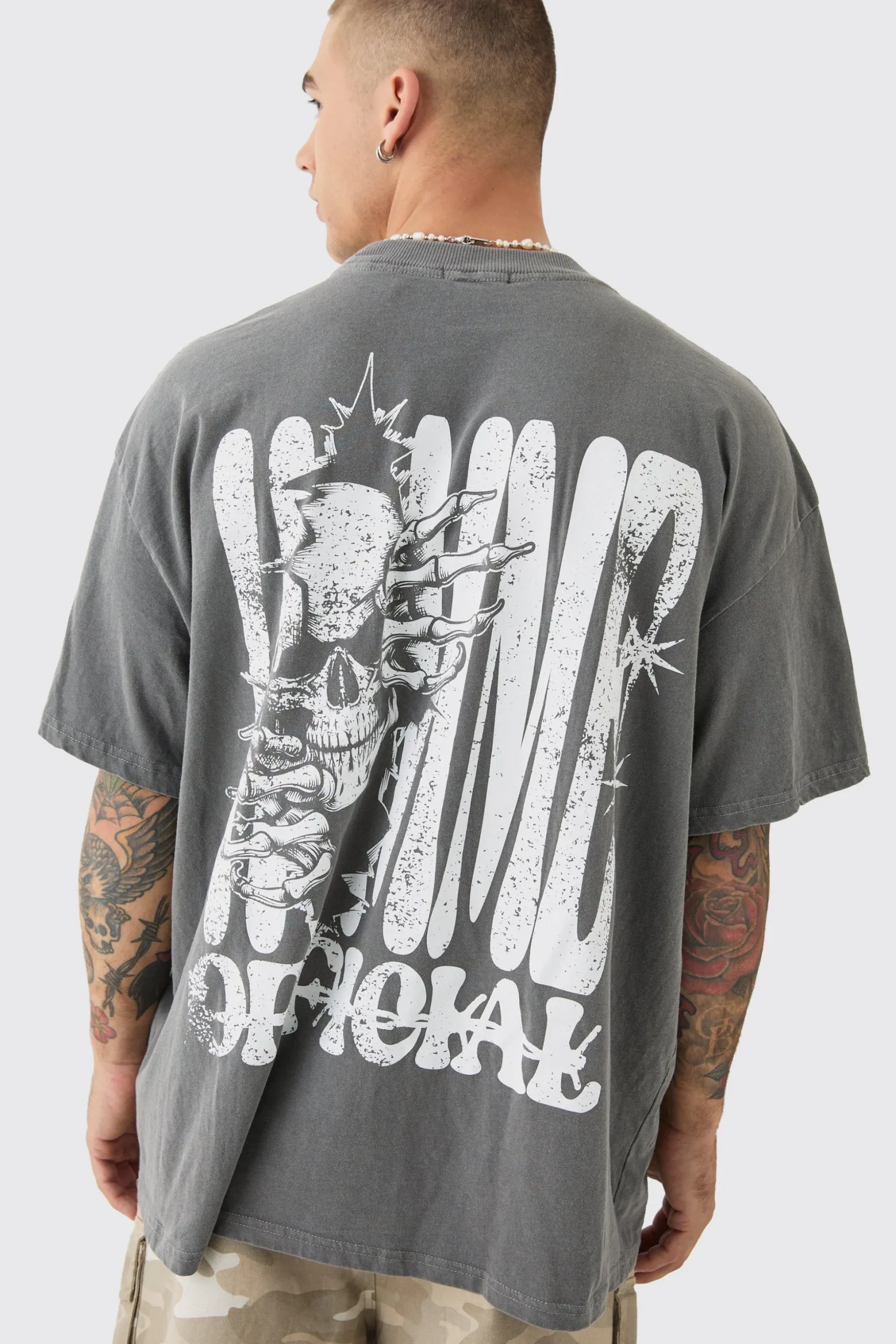 Oversized Extended Neck Skeleton Homme Back Print T-shirt | BoohooMAN UK