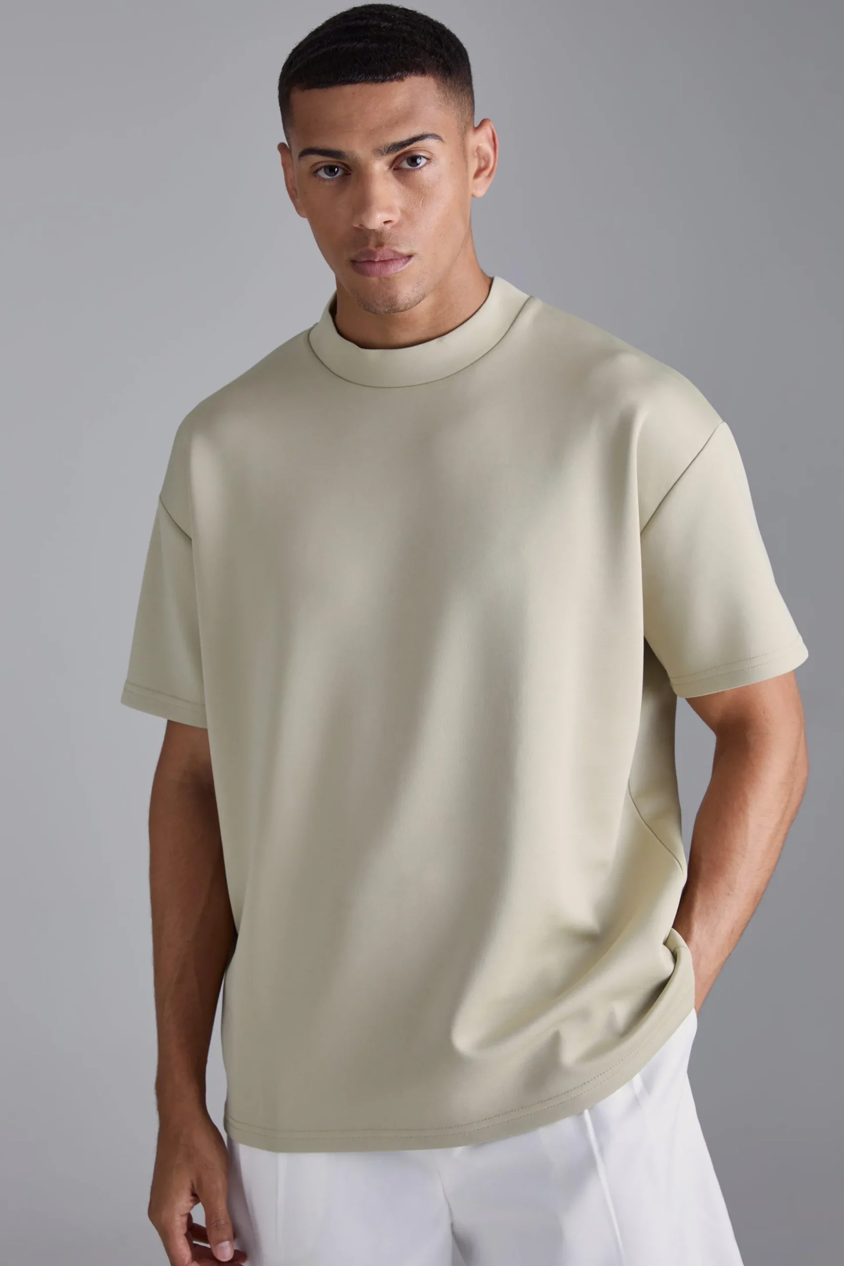 Oversized Extended Neck Scuba T-shirt | BoohooMAN UK