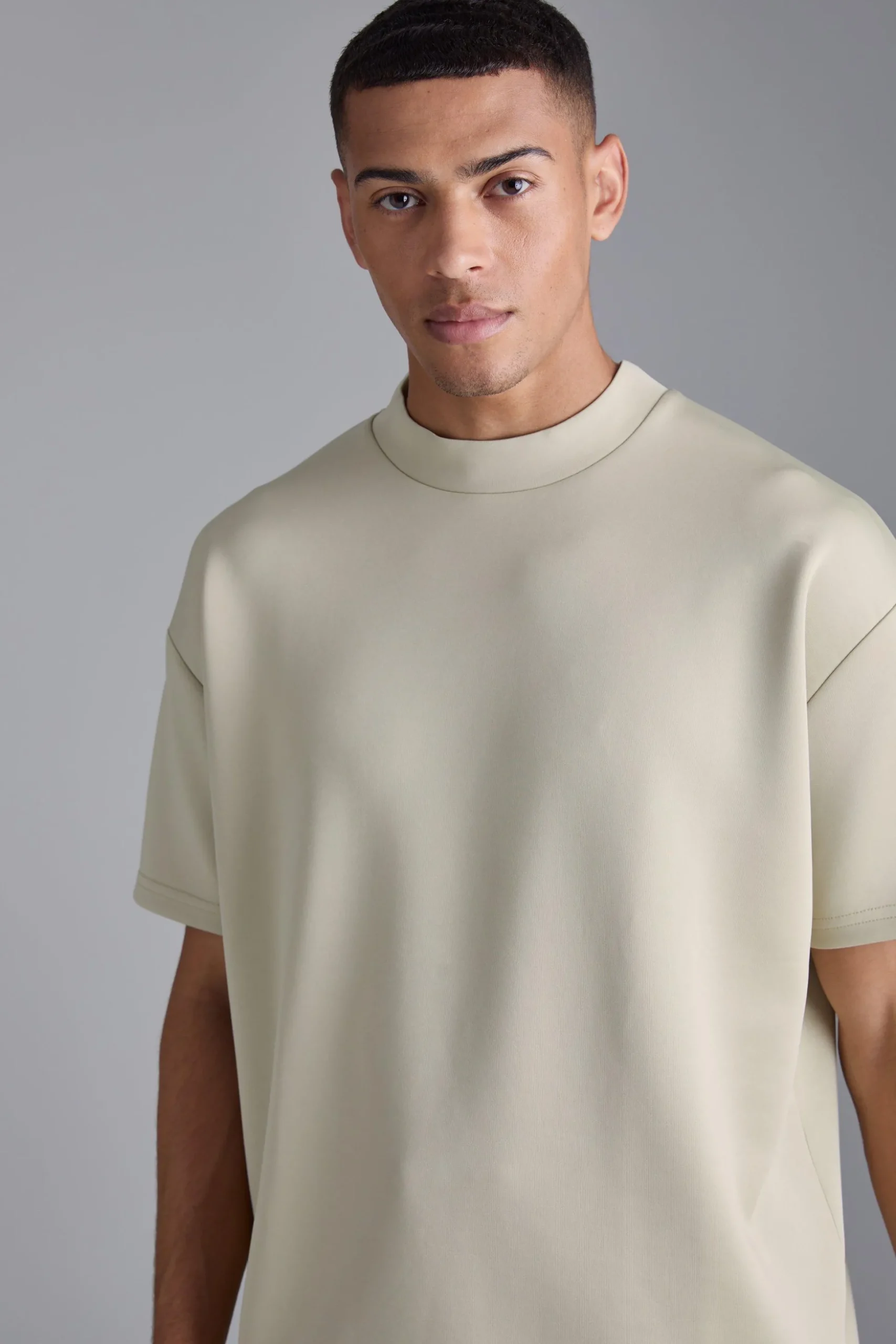 Oversized Extended Neck Scuba T-shirt | BoohooMAN UK