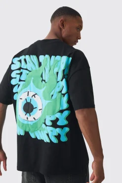 Oversized Extended Neck Stay Trippy Graphic T-shirt | BoohooMAN UK