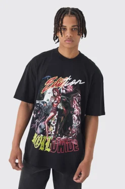 Oversized Extended Neck Split Print T-Shirt | BoohooMAN UK
