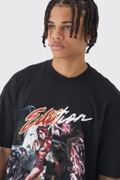Oversized Extended Neck Split Print T-Shirt | BoohooMAN UK