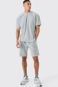 Oversized Extended Neck Towelling T-shirt & Short Set | BoohooMAN UK
