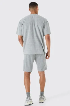Oversized Extended Neck Towelling T-shirt & Short Set | BoohooMAN UK