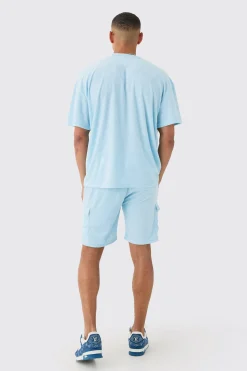 Oversized Extended Neck Towelling T-shirt & Cargo Shorts | BoohooMAN UK