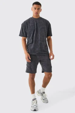 Oversized Extended Neck Towelling T-shirt & Cargo Shorts | BoohooMAN UK
