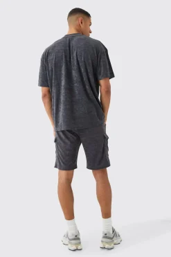 Oversized Extended Neck Towelling T-shirt & Cargo Shorts | BoohooMAN UK