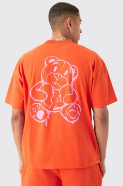 Oversized Extended Neck Teddy Homme Print T-shirt | BoohooMAN UK