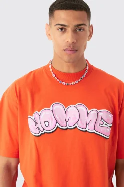 Oversized Extended Neck Teddy Homme Print T-shirt | BoohooMAN UK