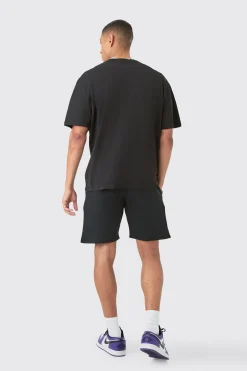 Oversized Extended Neck Teddy Large Graphic Shorts Set | BoohooMAN UK