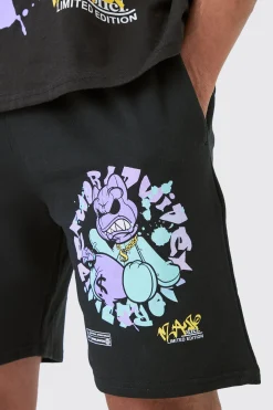Oversized Extended Neck Teddy Large Graphic Shorts Set | BoohooMAN UK