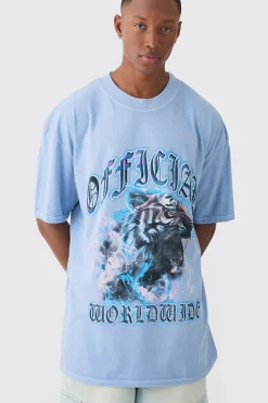 Oversized Extended Neck Tiger Graphic T-shirt | BoohooMAN UK