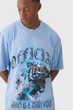 Oversized Extended Neck Tiger Graphic T-shirt | BoohooMAN UK