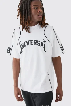 Oversized Extended Neck Universal Graphic T-shirt | BoohooMAN UK