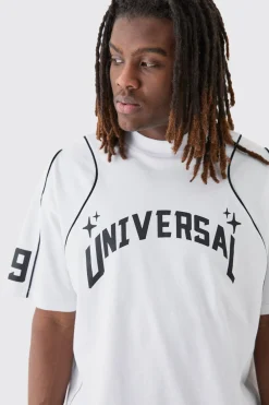Oversized Extended Neck Universal Graphic T-shirt | BoohooMAN UK