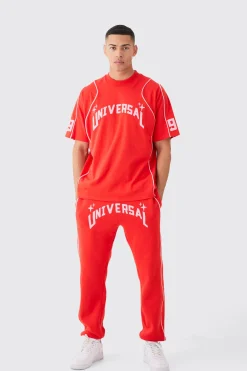 Oversized Extended Neck Universal Graphic T-shirt And Jogger | BoohooMAN UK