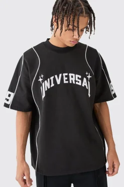 Oversized Extended Neck Universal Graphic T-shirt | BoohooMAN UK