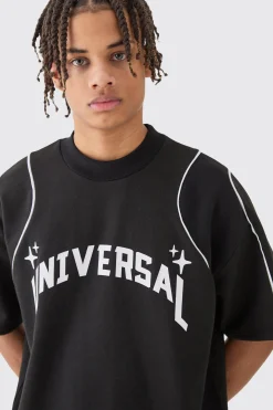 Oversized Extended Neck Universal Graphic T-shirt | BoohooMAN UK