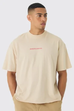 Oversized Extended Neck Uomo Landscape Back Print Raw Hem T-Shirt | BoohooMAN UK